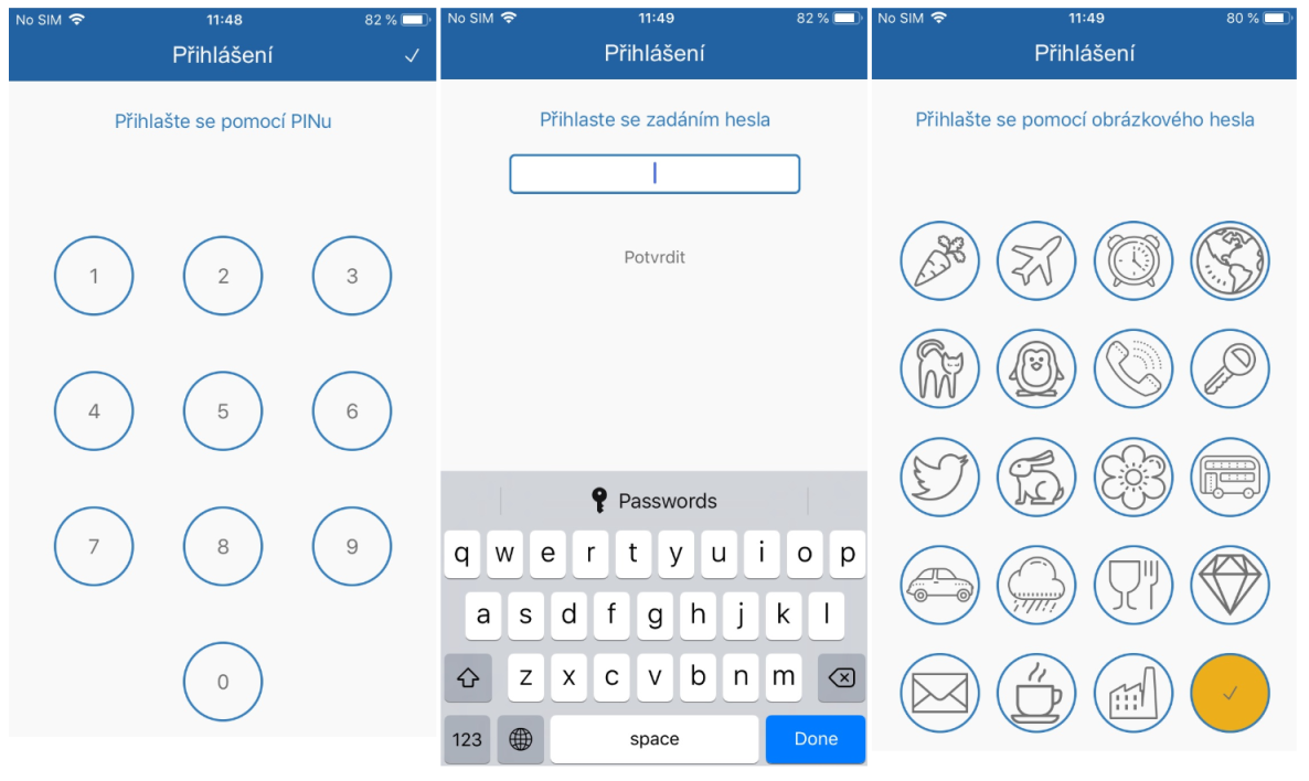 Instalace - typy hesel - Číselný PIN, Heslo, Obrázkové heslo