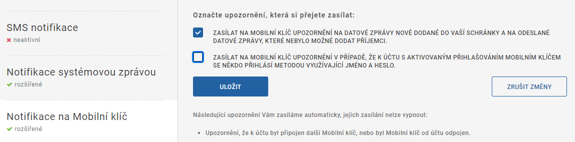 Notifikace na Mobilní klíč