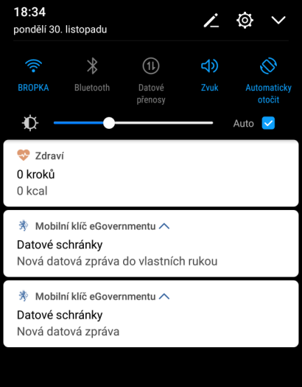 Notifikační lišta telefonu/tabletu