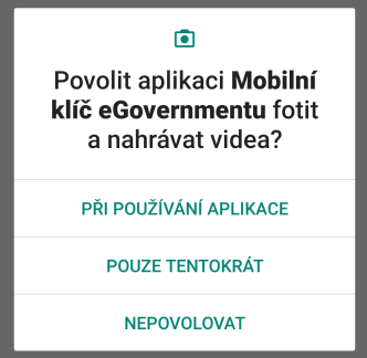 Dialog povolení přístupu k fotoaparátu