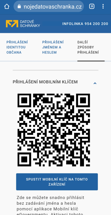 Přihlášení mobilním klíčem - prohlížeč