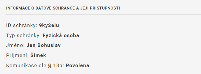 Informace o datové schránce a její přístupnosti