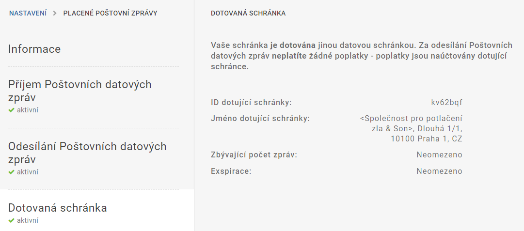 PDZ dotovaná schránka - informace