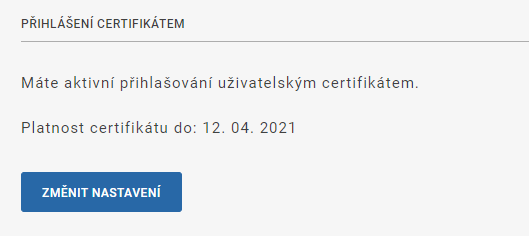 Přihlášení certifikátem - aktivní