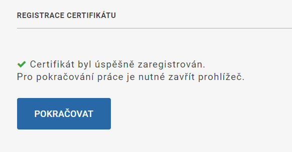 Registrace certifikátu - v pořádku