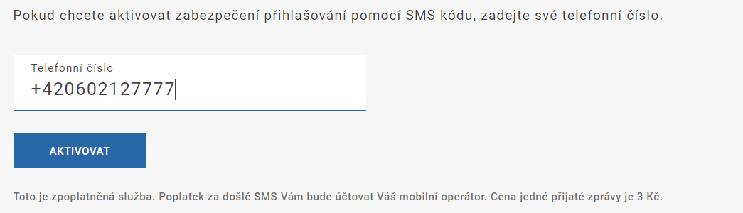 Přihlašování SMS kódem - formulář