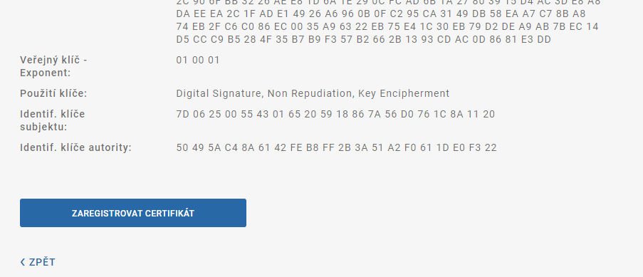 Zaregistrovat certifikát